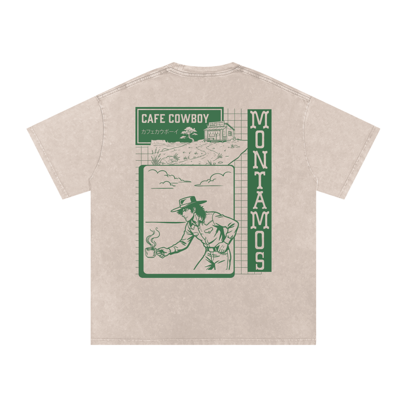 Cafe Cowboy (Green) Vintage Washed Tee